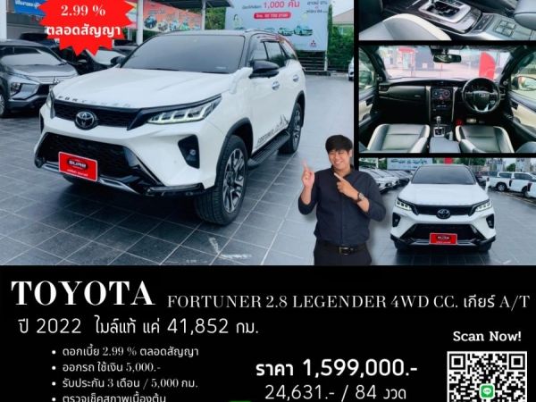 TOYOTA FORTUNER 2.8 LEGENDER 4WD CC. ปี 2022 สี ขาว เกียร์ Auto