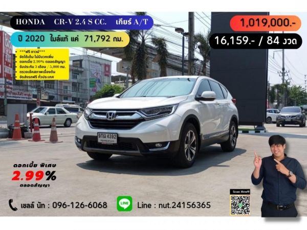 ปี 2020 HONDA CR-V 2.4 S CC. สี ขาว เกียร์ Auto